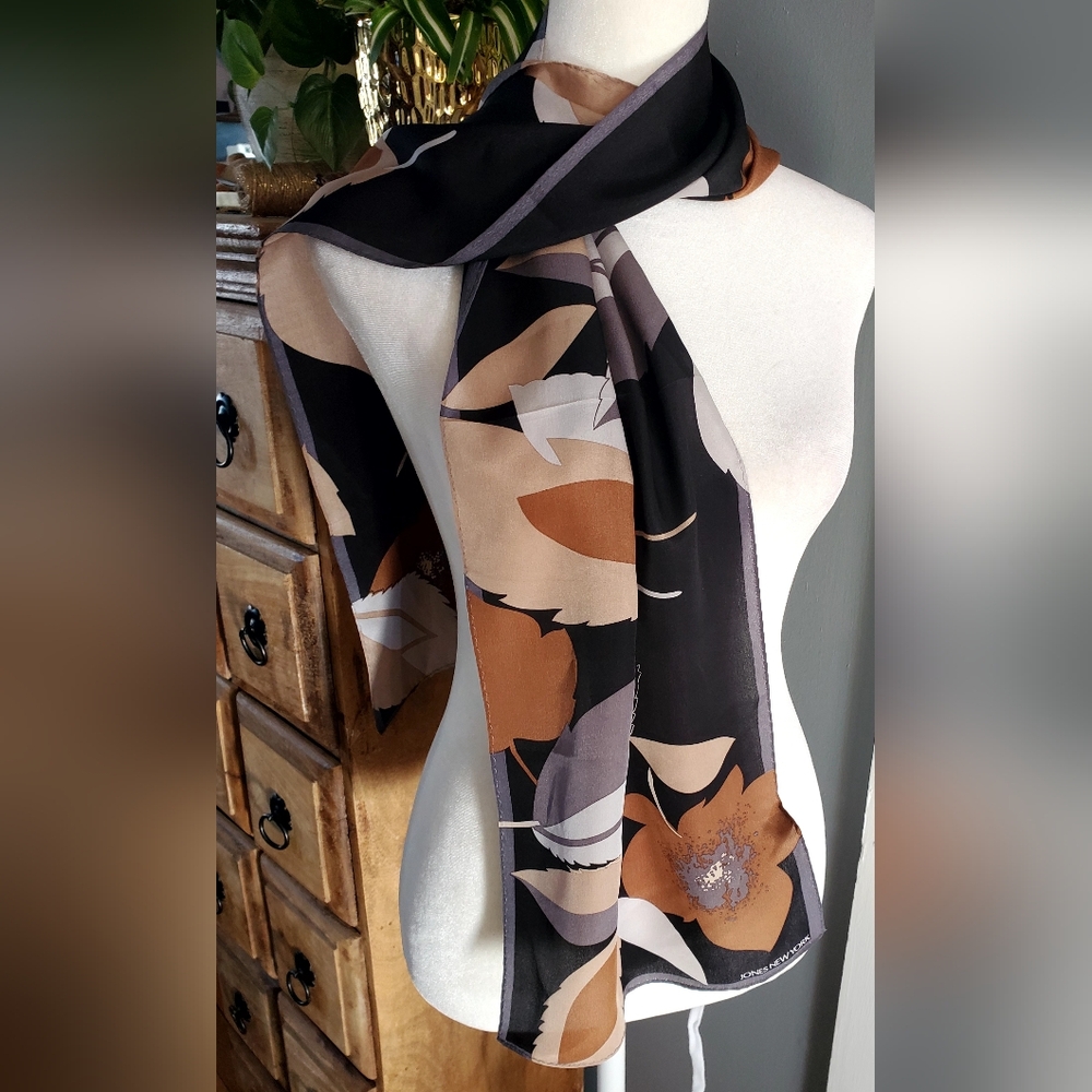 Jones New York Elegant Floral Scarf - Black, Brown, and Cream
